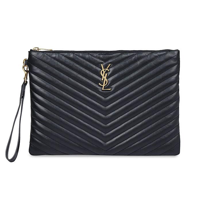 Saint Laurent Cassandra Monogram Gold Matelassé Leather Clutch Black