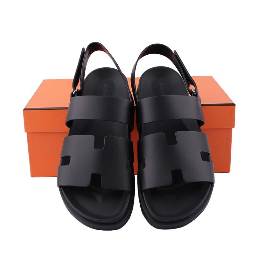 HERMES Men’s Leather Genius Sandal Slides Black H231695ZH02415 265mm