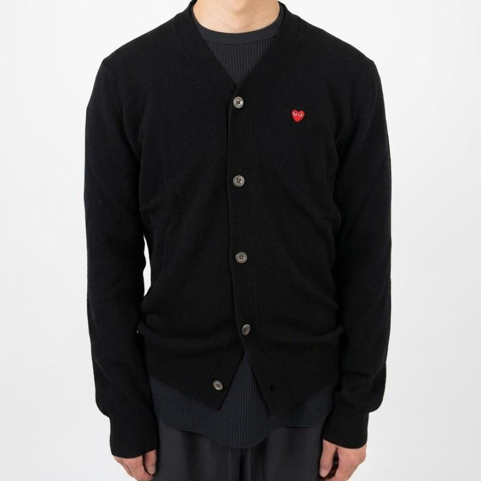Comme des Garcons Red Heart Mini Patch Cardigan Men Black AZ N080