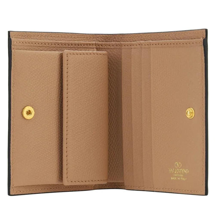 VALENTINO V-Logo Signature Compact Leather Bifold Wallet Pink