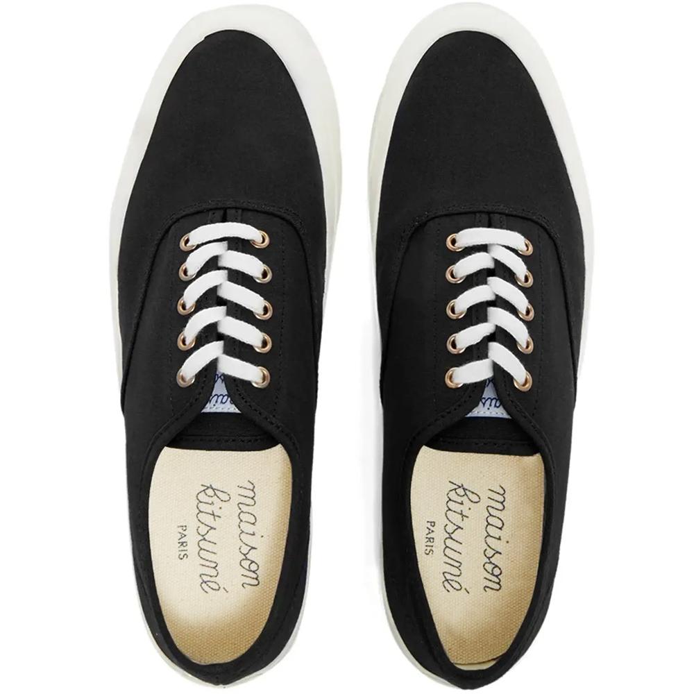Maison Kitsune Black Canvas Lace-Up Low-Top Sneakers for Women