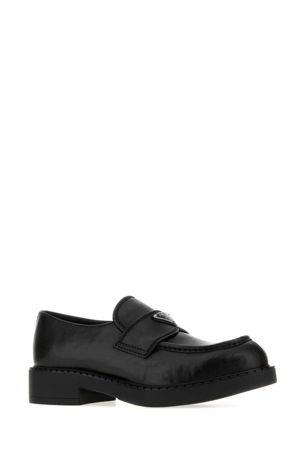 PRADA Black Leather Loafers for Men