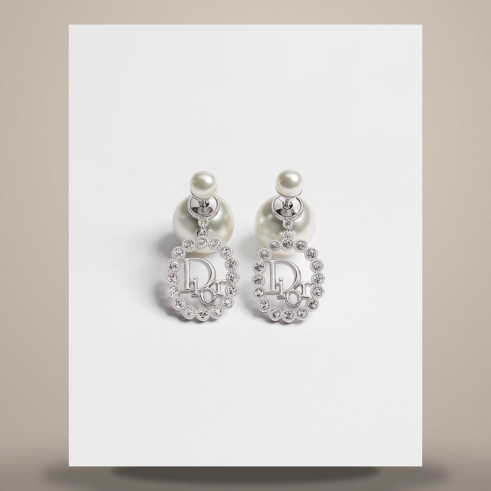 DIOR Silver-Tone Metal White Resin Pearl Crystal Earrings E4997WOMCY D001