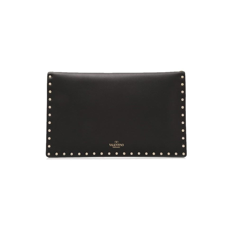 VALENTINO Rockstud Envelope Clutch Bag Black Leather