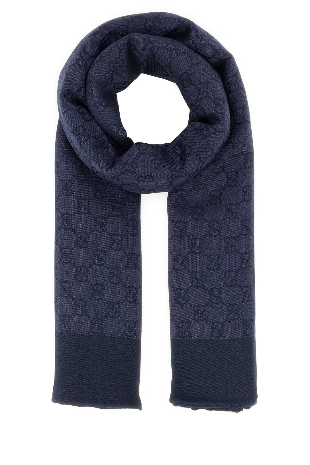 GUCCI Blue Wool Scarf