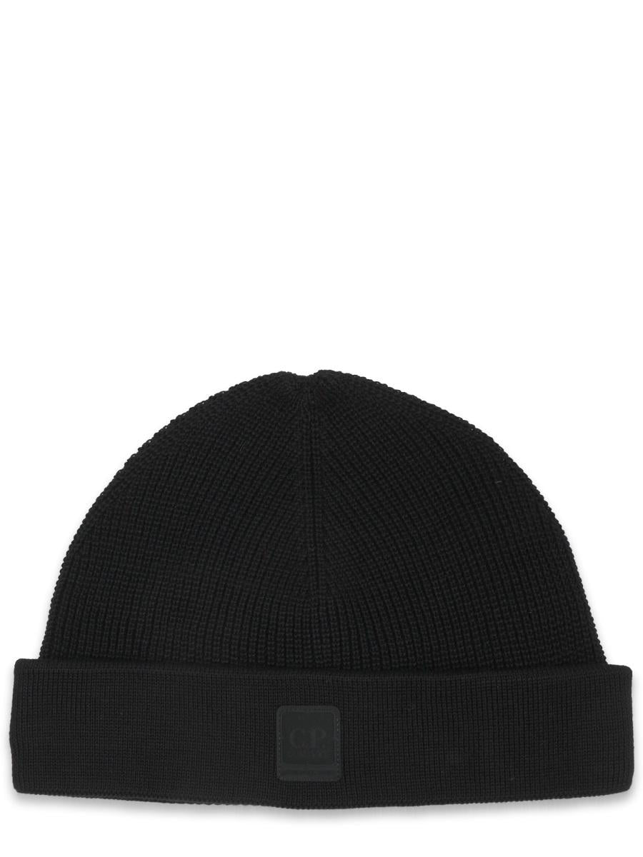 CP Company Black Knit Beanie Hat for Men