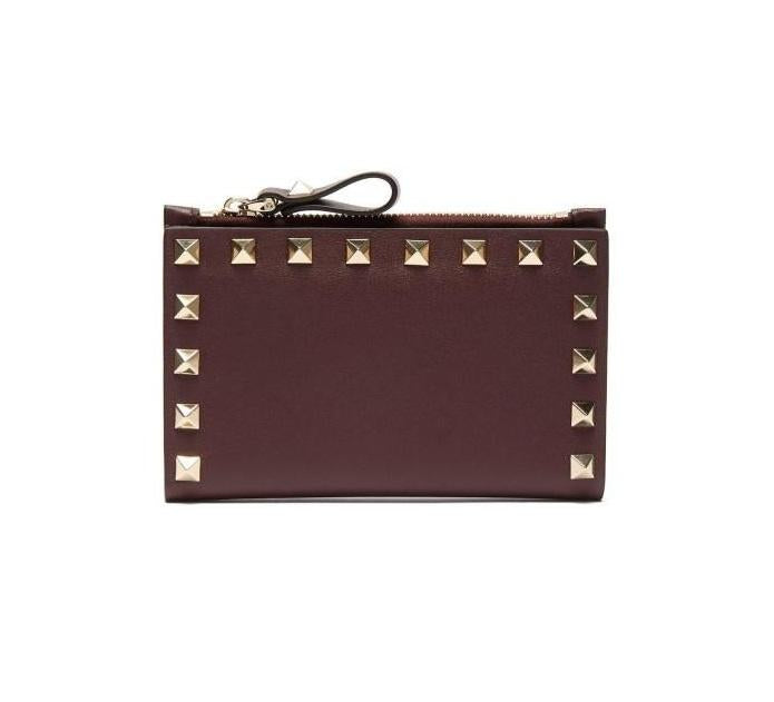 VALENTINO Rockstud Leather Zip Card Case Card Holder SW2P0605BOL