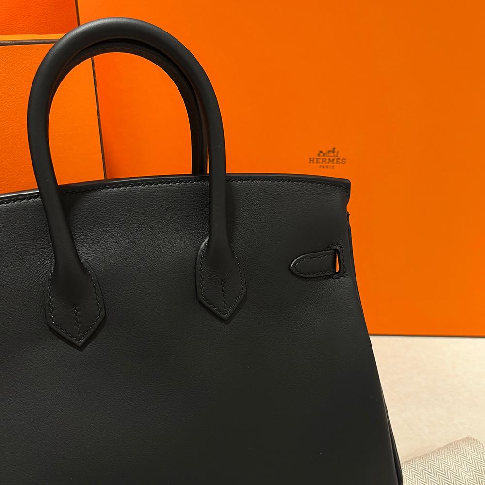 HERMES Swift Leather Birkin Tote Bag Black Gold Hardware 25cm