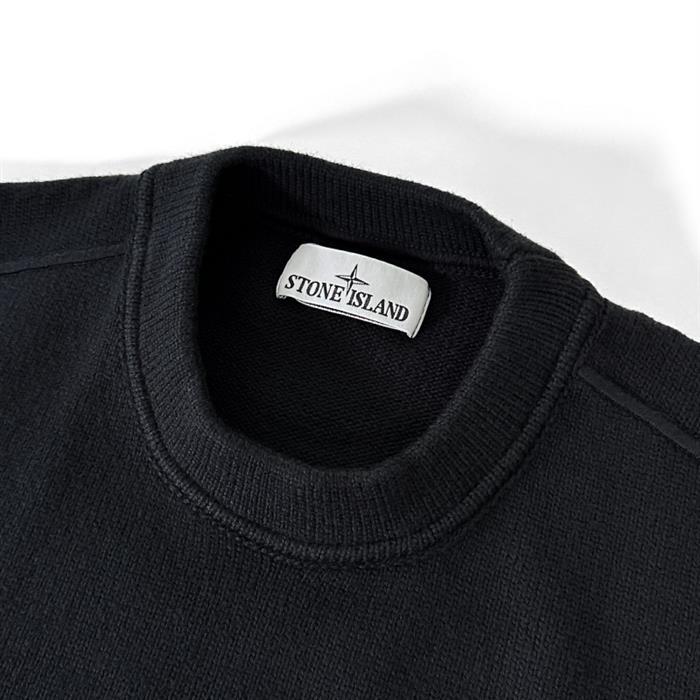STONE ISLAND Woven Patch Signature Crewneck Knit Sweater Black Navy