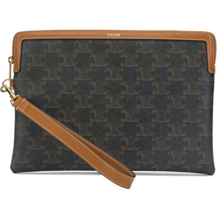 CELINE Triomphe Small Tan Leather Clutch Bag