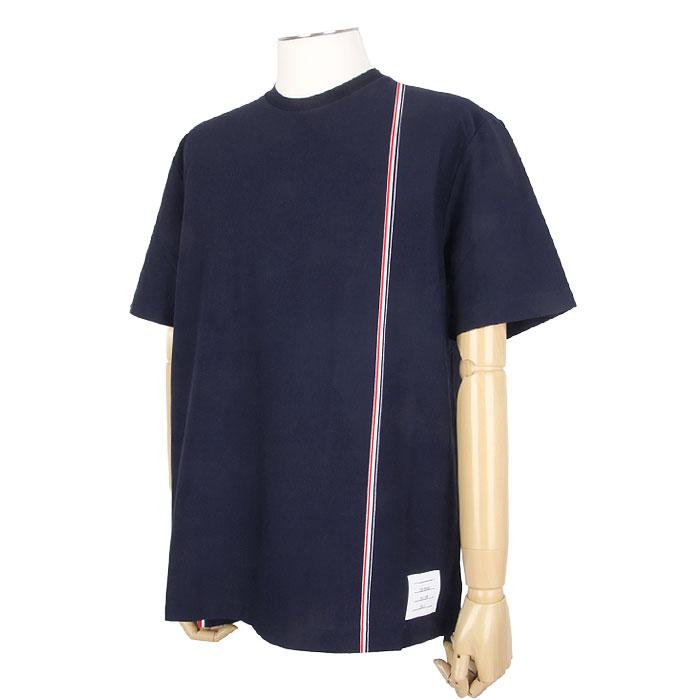 THOM BROWNE Men's T-Shirt Navy Cotton Crewneck Tee