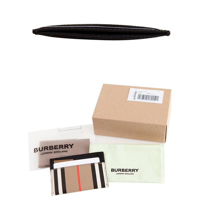 BURBERRY Icon Stripe Leather Card Holder Sandon Beige