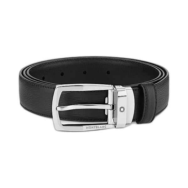 Montblanc Black Leather 30mm Belt with Trapeze Buckle