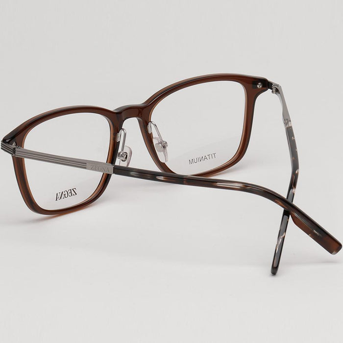 Zegna Titanium Brown Lightweight Square Frame Eyeglasses EZ5251H 050