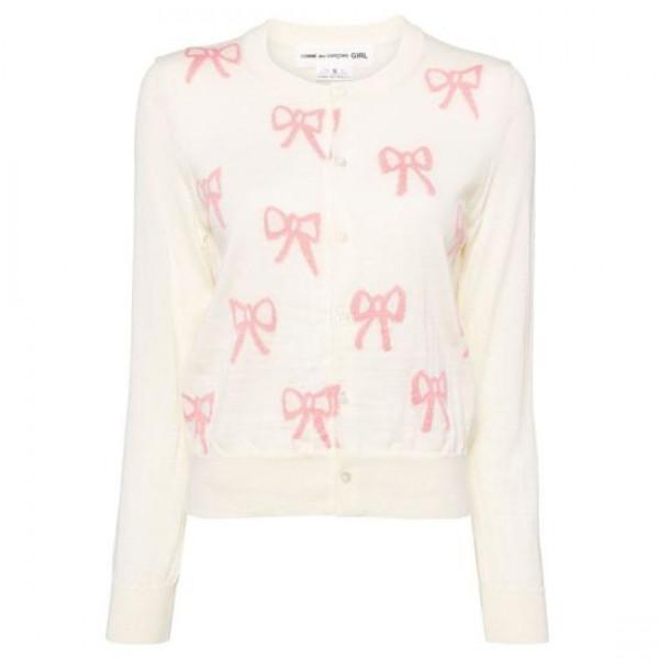 Comme des Garcons Ribbon Intarsia Jacquard Wool Cardigan NN N003 051 2