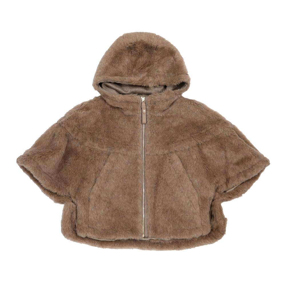 Max Mara Alpaca Wool Teddy Cropped Zip Hooded Cape Coat 2524736182600 005
