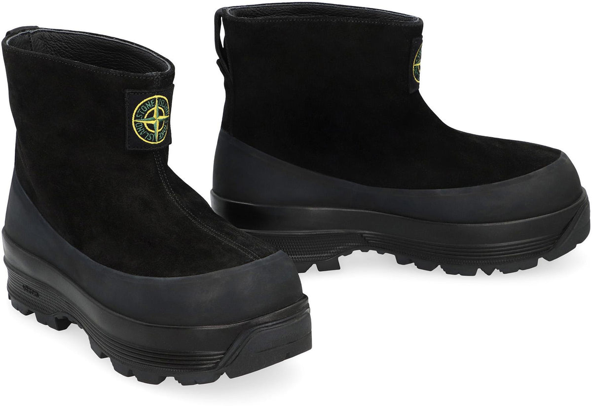 STONE ISLAND Black Leather Mid Boots