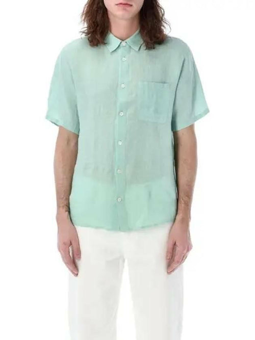 A.P.C. Chemisette Bellini Short Sleeve Shirt Navy Cotton