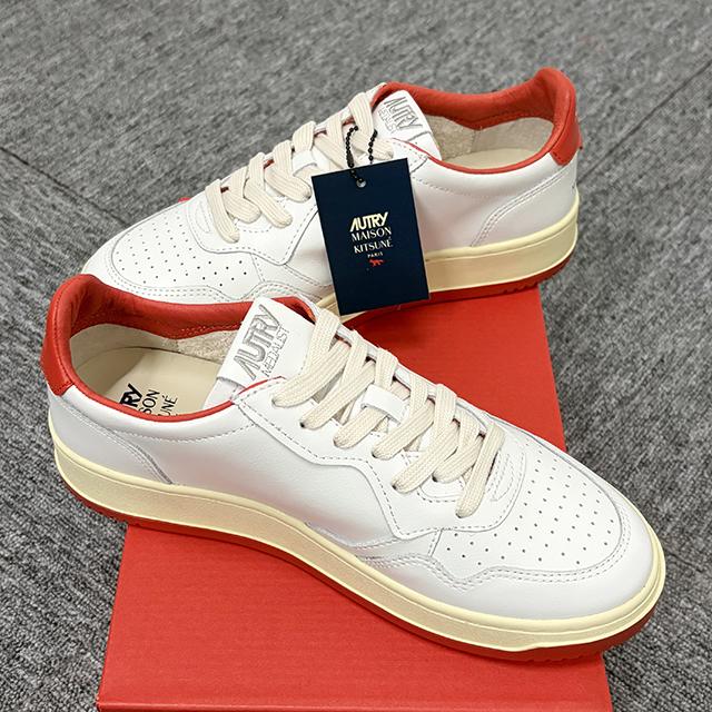 AUTRY Men’s Medalist Leather Low-Top Sneakers White/Red AULMMK02
