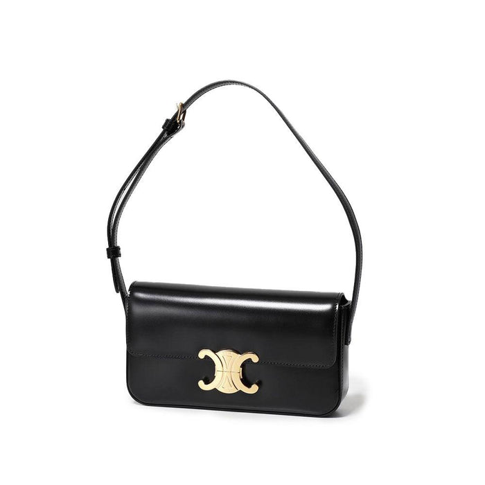 CELINE Triomphe Black Leather Shoulder Bag