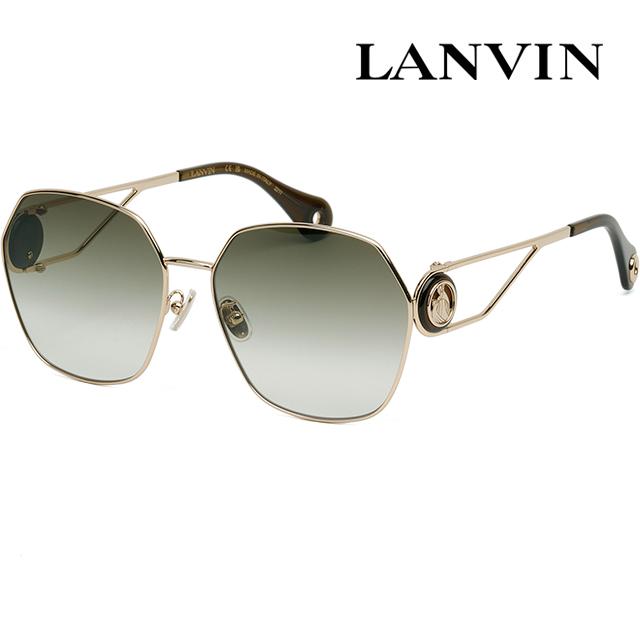 Lanvin Dark Green Square Sunglasses Gold Metal Frame Logo LNV129SLB 734