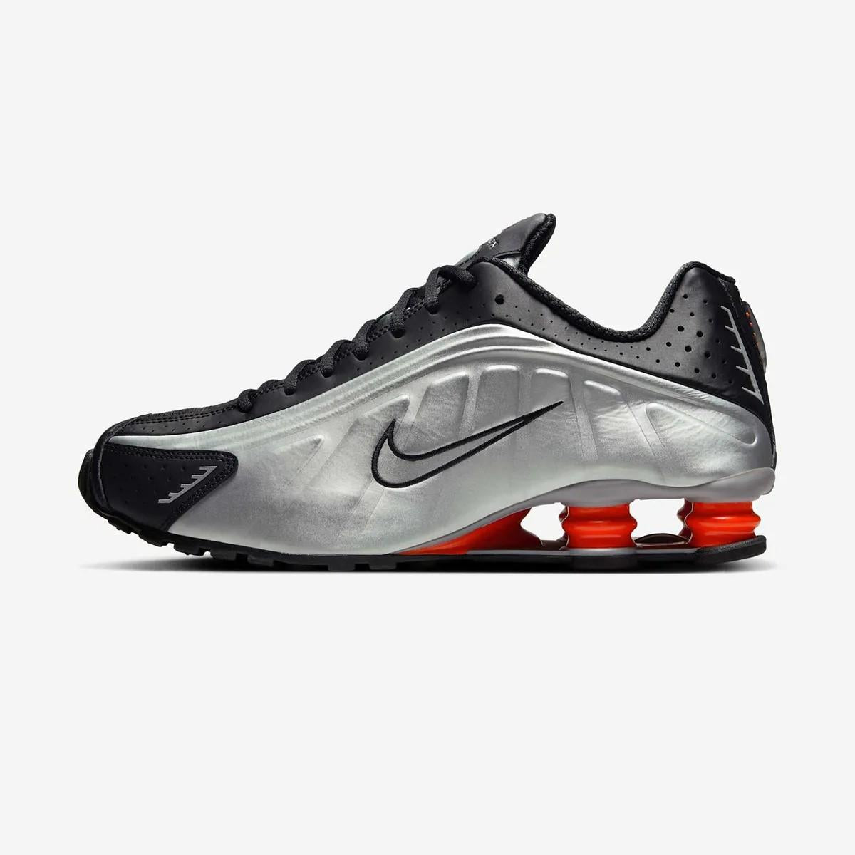 Nike Shox R4 Metallic Silver Black Red Low-Top Sneakers