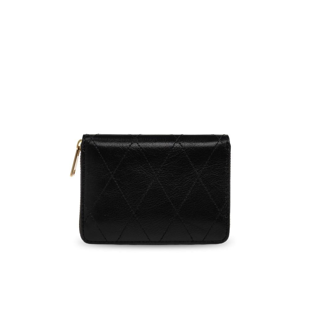 Tory Burch Charlie Quilted Zip Card Wallet Black Leather