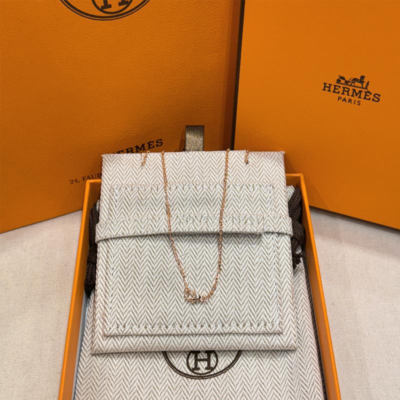 HERMES Mini Pop H Necklace Beige Rose Gold Pendant Necklace