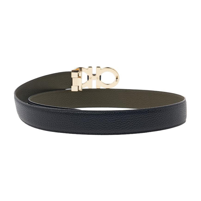 Ferragamo Men’s Classic Leather Belt Black/Olive 0780266