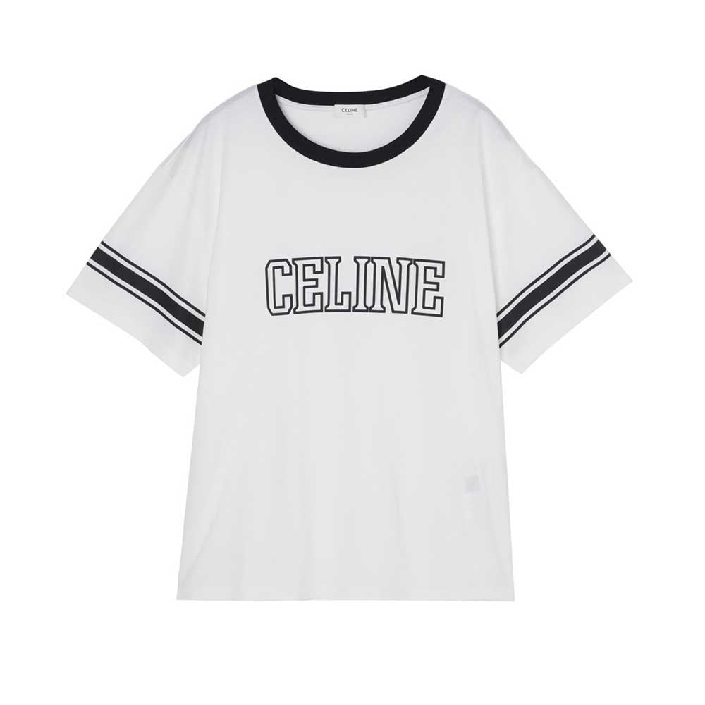 CELINE Men’s Loose Triomphe Short Sleeve T-Shirt White