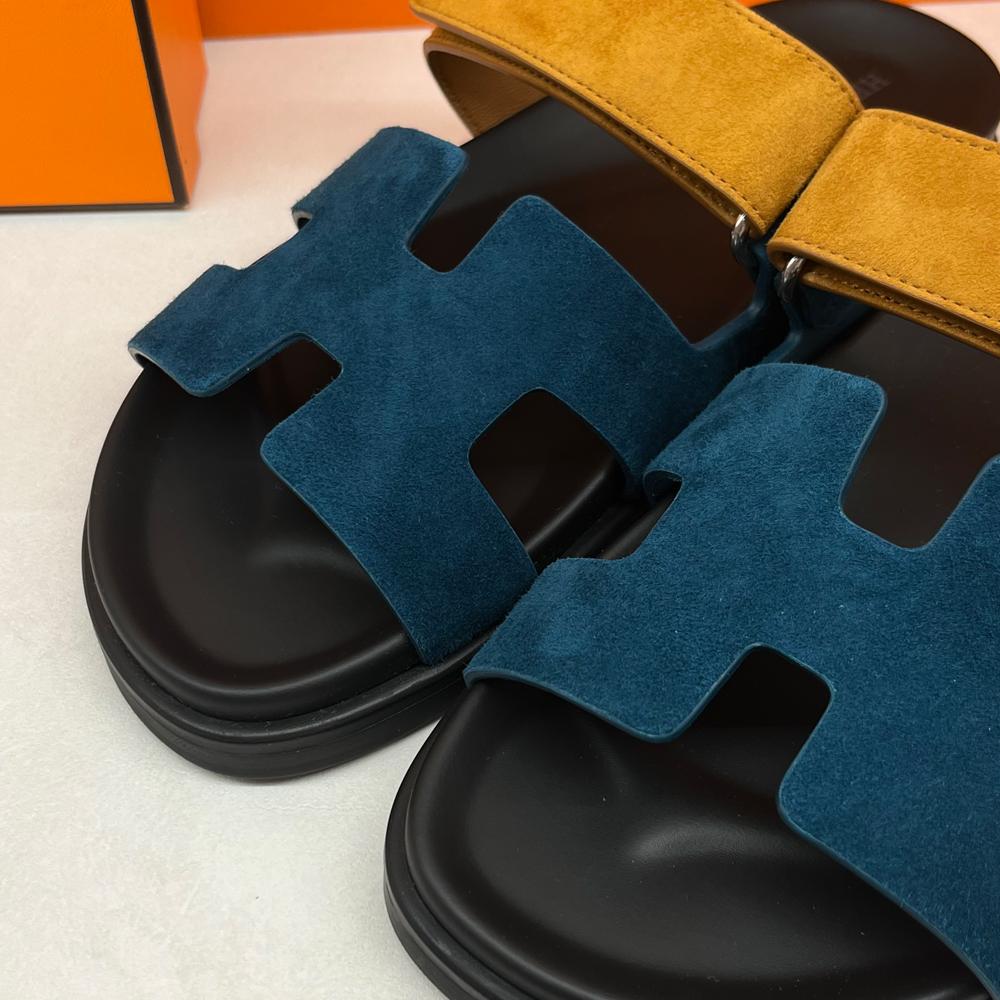 HERMES Women’s Chypre Suede Goatskin Two-Tone Sandals