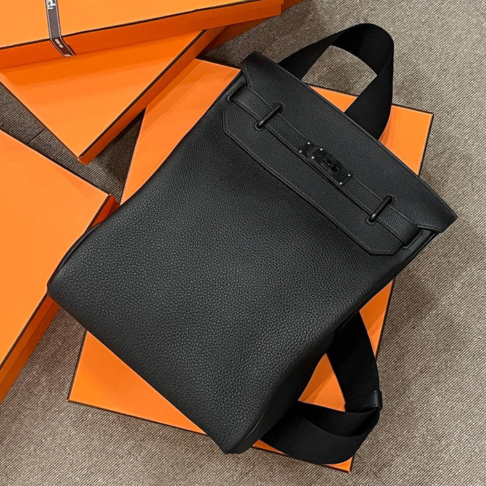 HERMES So Black Togo Leather Herbag Backpack GM Unisex