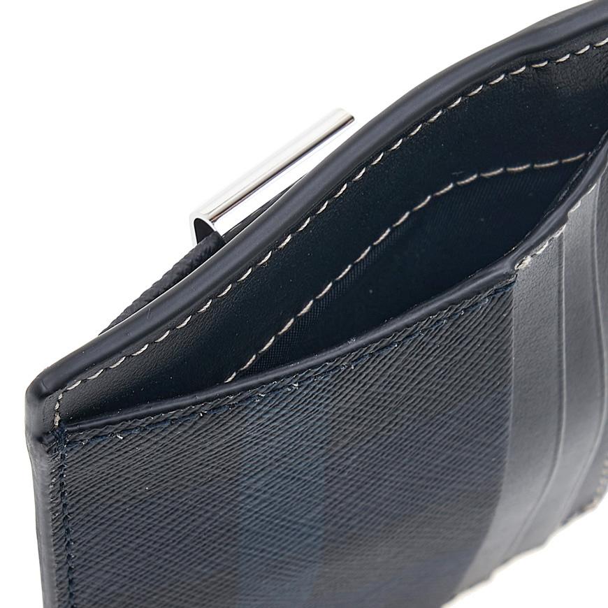 BURBERRY Black Leather Money Clip Card Holder