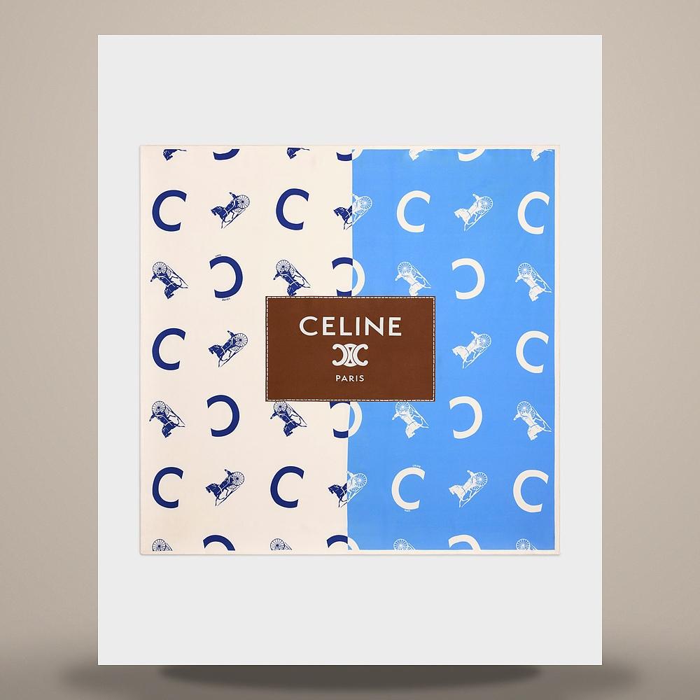 CELINE Square Silk Twill Scarf Off White Blue Sky 2AW902R45 GLP3