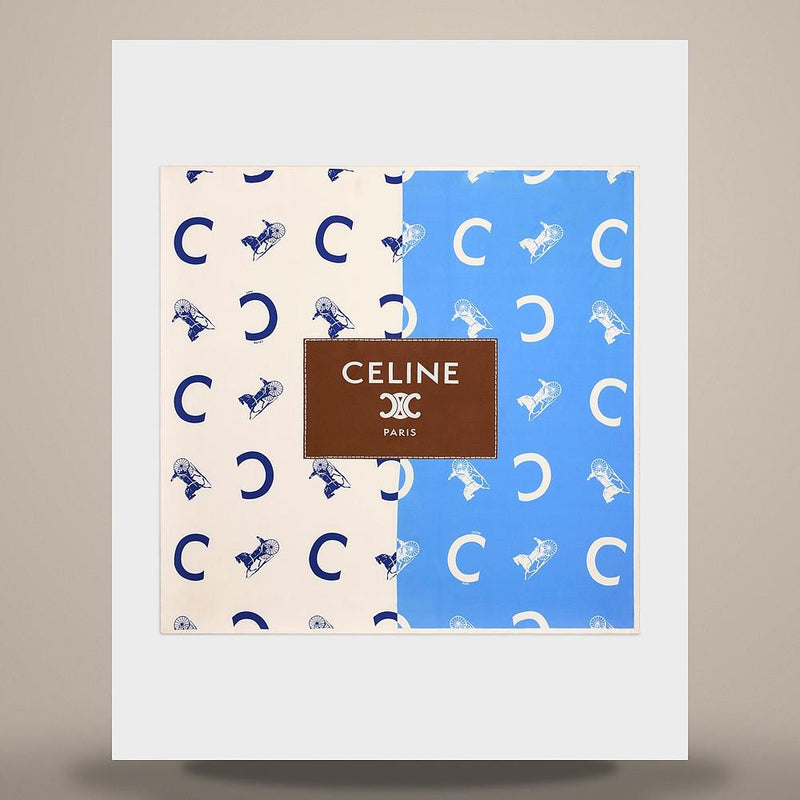CELINE Square Silk Twill Scarf Off White Blue Sky 2AW902R45 GLP3