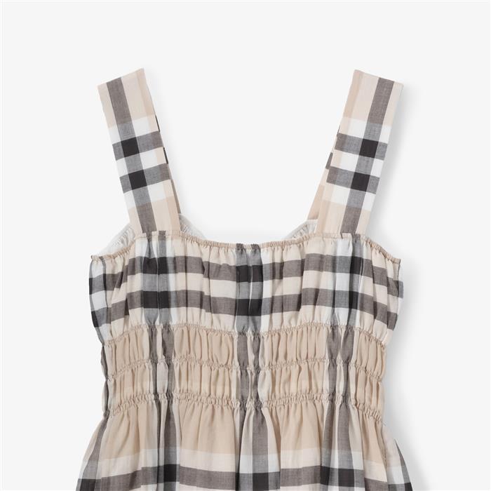 BURBERRY Delilah Check Ruched Sleeveless Long Dress Stone