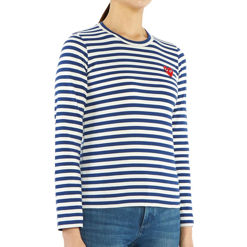 Comme des Garcons Women's Striped Long Sleeve T-Shirt Red Heart Pa AZ T163 051 2