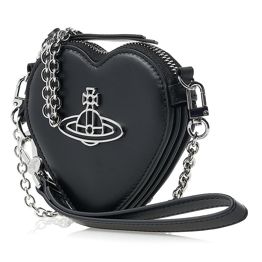 Vivienne Westwood Nappa Thin Line Heart Wristlet Clutch Black
