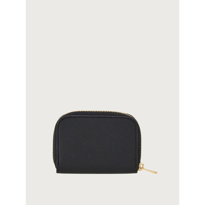Ferragamo Gancini Zip Card Holder Leather Unisex Black Wallet