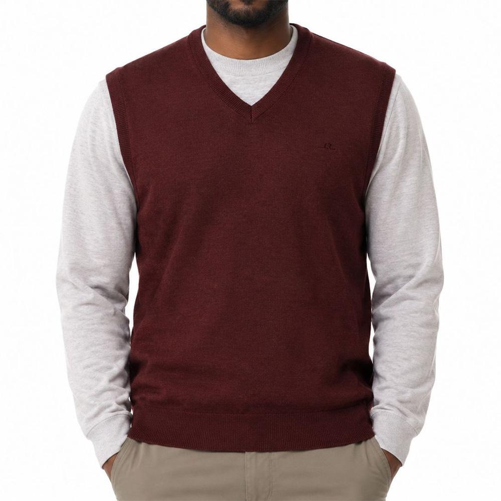 J LINDEBERG Wine V-Neck Golf Knit Vest for Men