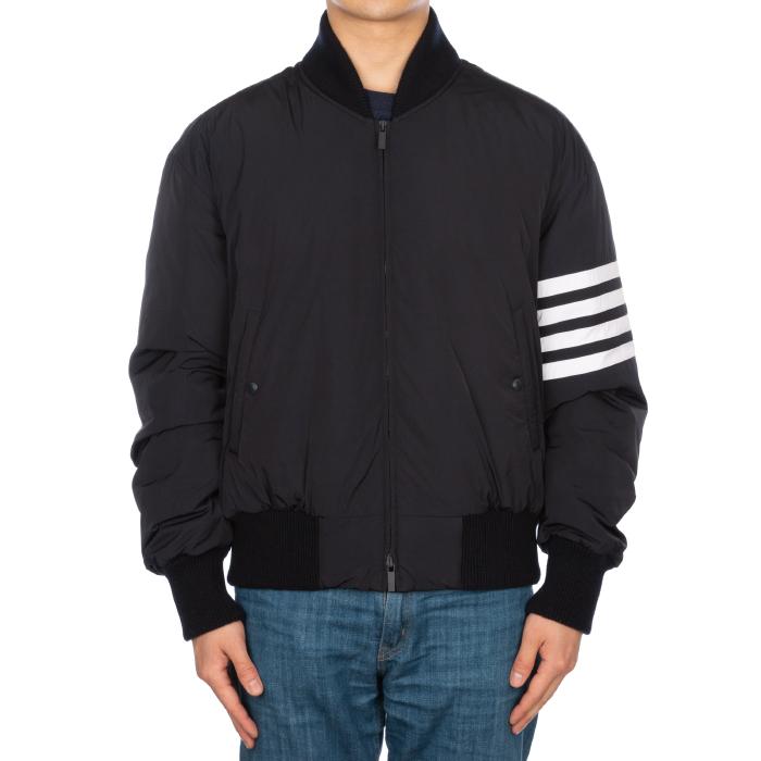 THOM BROWNE Diagonal Stripe Nylon Bomber Down Jacket Navy