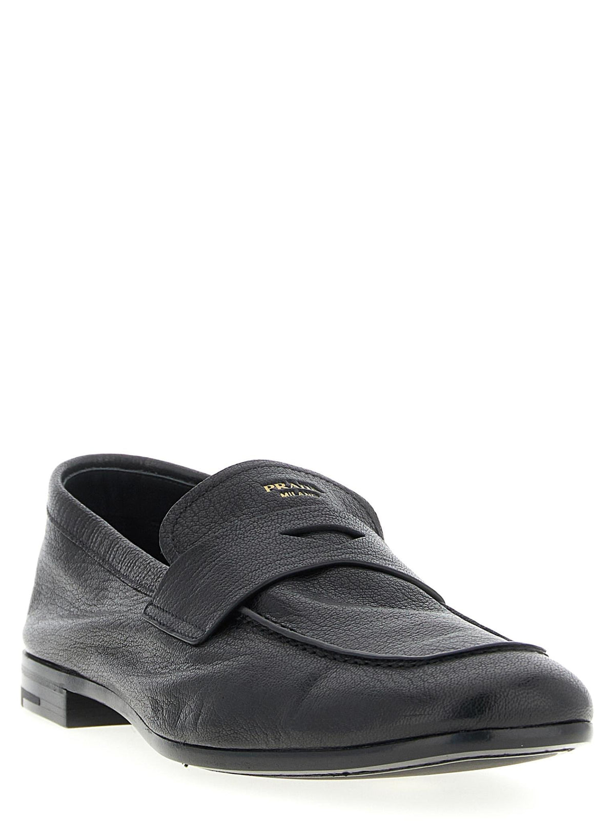 PRADA Black Leather Slip-On Loafers for Men
