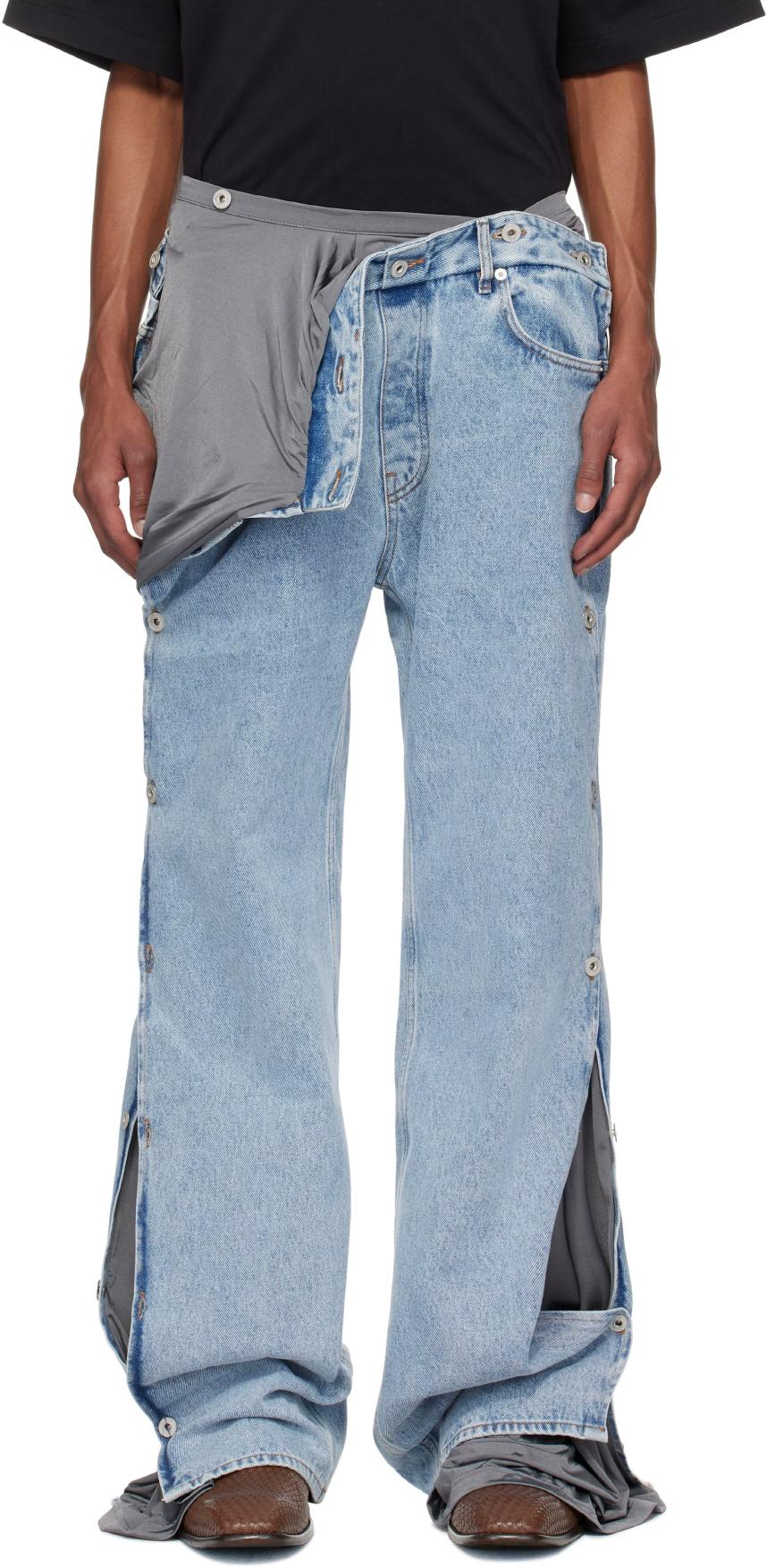 Y PROJECT Collapsed Waist Jeans Ice Blue Gray Denim Pants Unisex 107PA007 D14