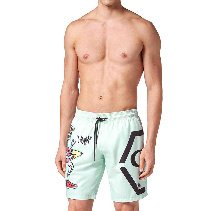 Philipp Plein Hawaii Logo Print Swim Shorts Mint