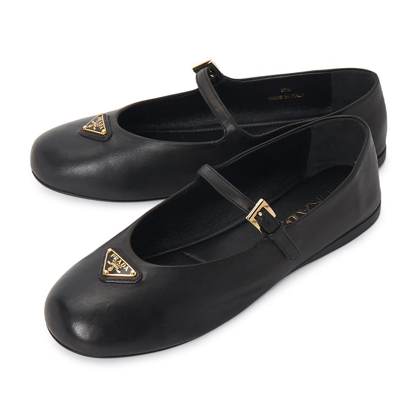 PRADA Black Leather Ballerina Flats Women’s Shoes