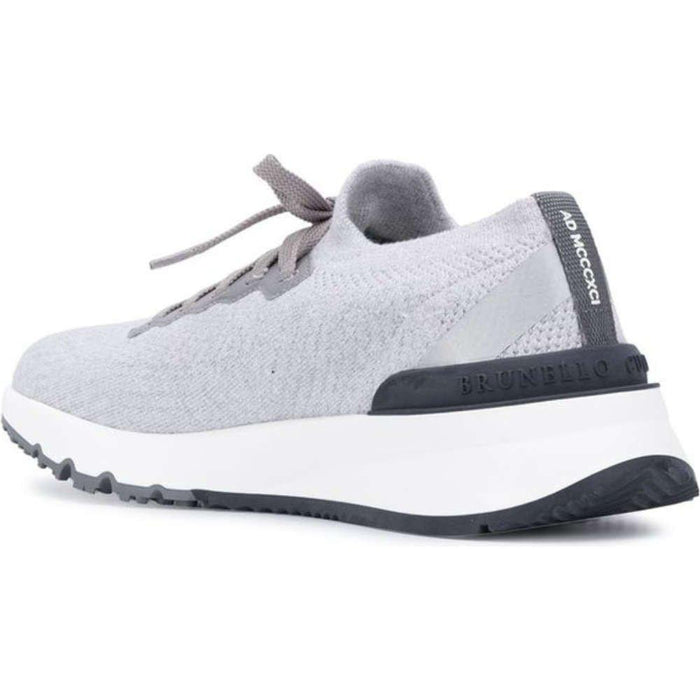 Brunello Cucinelli Silver Knit Logo-Tab Low-Top Sneakers