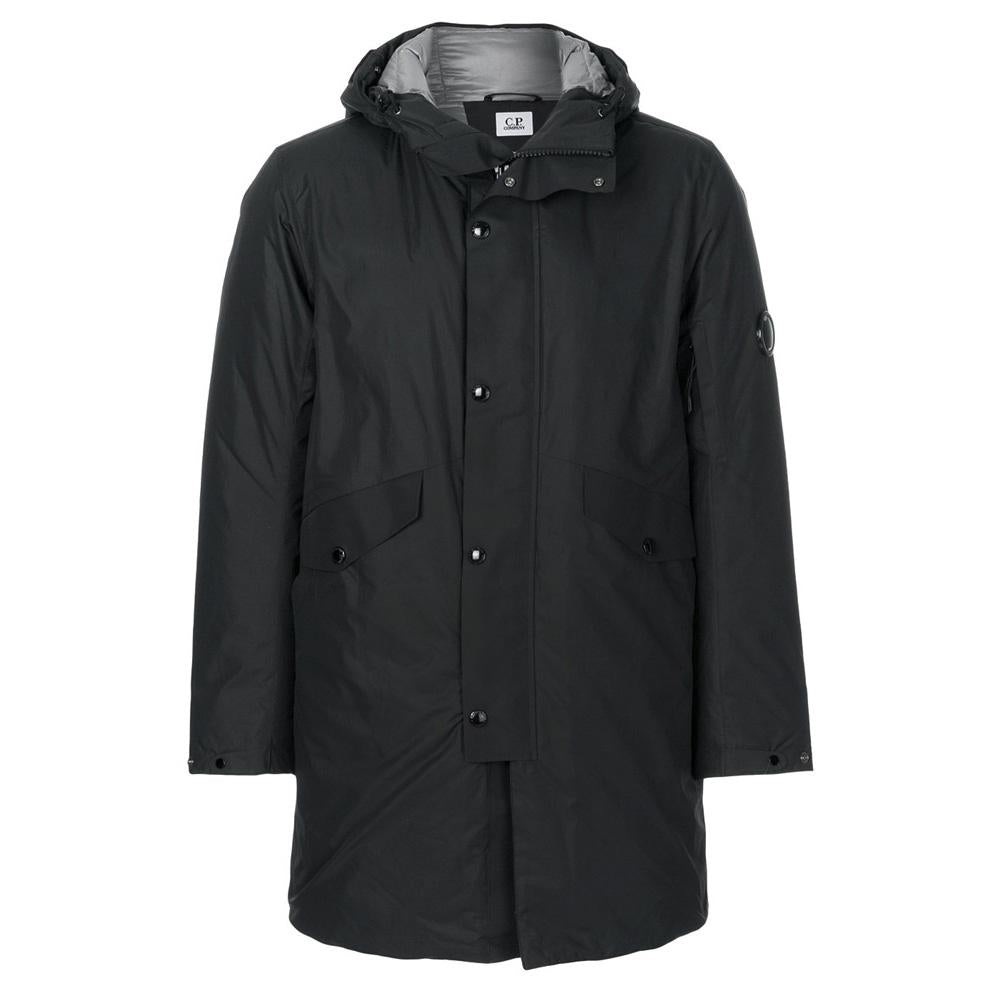 CP Company Black Padded Raincoat Jacket with Lens Badge 03CMOW021A 999
