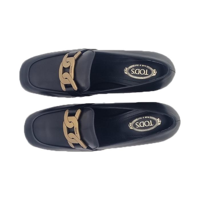 Tods Kate Chain Heel Gold-Tone Pumps Black Leather