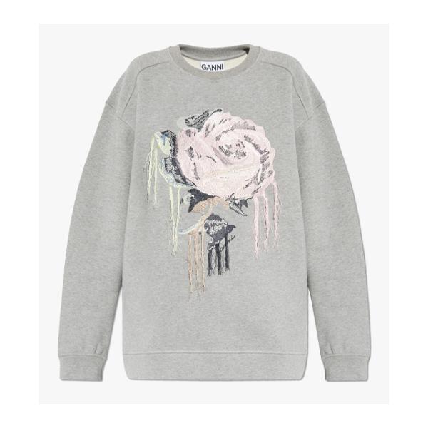 GANNI Heavy Fleece Drop Shoulder Flower Sweatshirt T4031 921