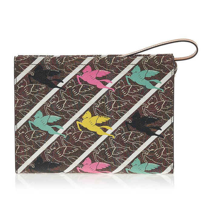 Etro Pegasus Paisley Leather Clutch Bag Black